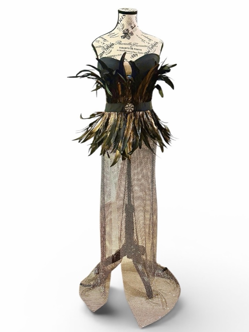 NovaLuxe Feather Corset Dress Sheer Mesh Maxi Glam  Birthday Photoshoot - Picture 3 of 8